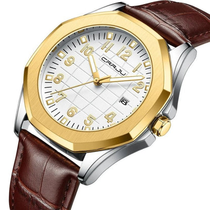 Classic Men's Quartz Watch with Leather Strap – Water-Resistant, Stylish Design, Calendar Feature