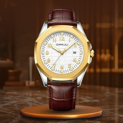 Classic Men's Quartz Watch with Leather Strap – Water-Resistant, Stylish Design, Calendar Feature