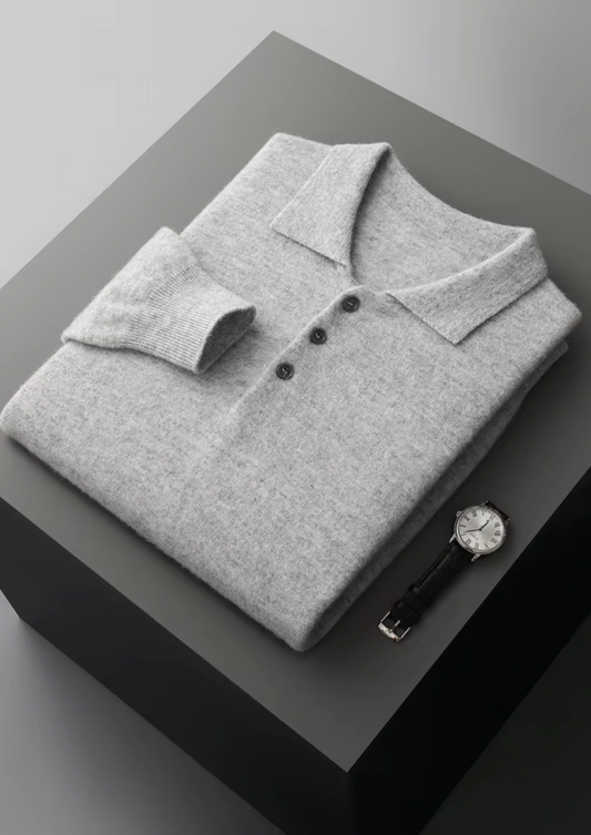 Classic Polo Sweater Navy Extra-Fine Merino Wool 0