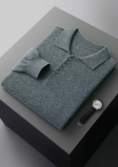 Classic Polo Sweater Navy Extra-Fine Merino Wool 12
