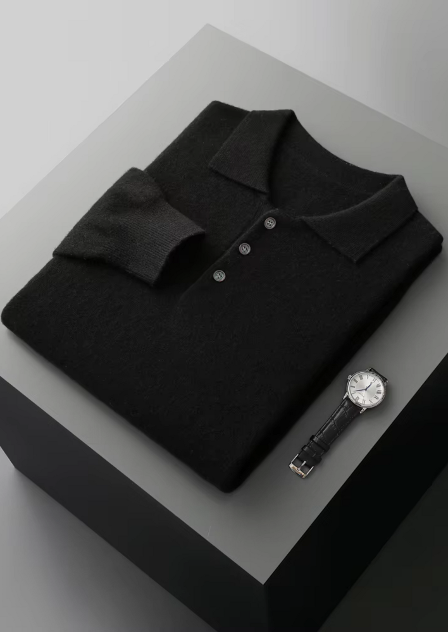 Classic Polo Sweater Navy Extra-Fine Merino Wool 9