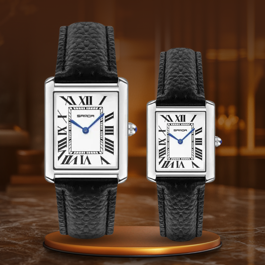 Couples Watches Black Leather Quartz Square Dial Wrist Watch Set 0