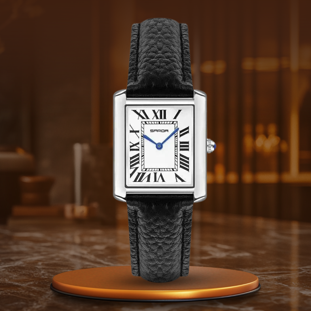 Couples Watches Black Leather Quartz Square Dial Wrist Watch Set 9