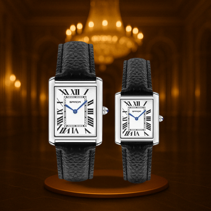 Couples Watches Square Dial Black Stainless Steel Wrist Watch Set for Couple