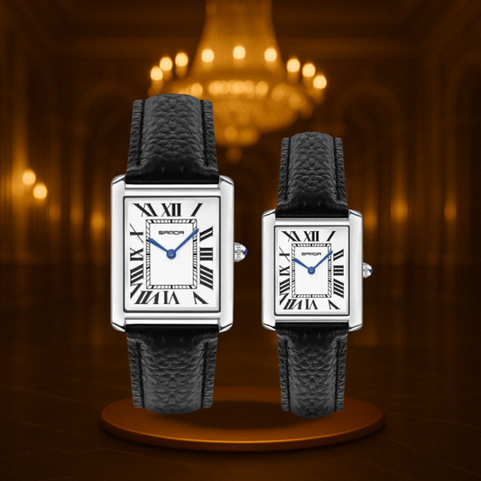 Couples Watches Square Dial Black Stainless Steel Wrist Watch Set for Couple