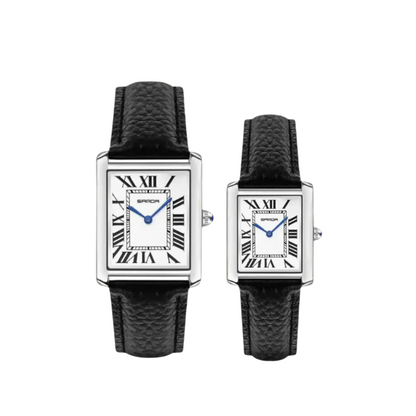 Couples Watches Square Dial Black Stainless Steel Wrist Watch Set for Couple