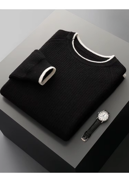 Crewneck Sweater Mens Two Tone Extra-Fine Merino Wool 11