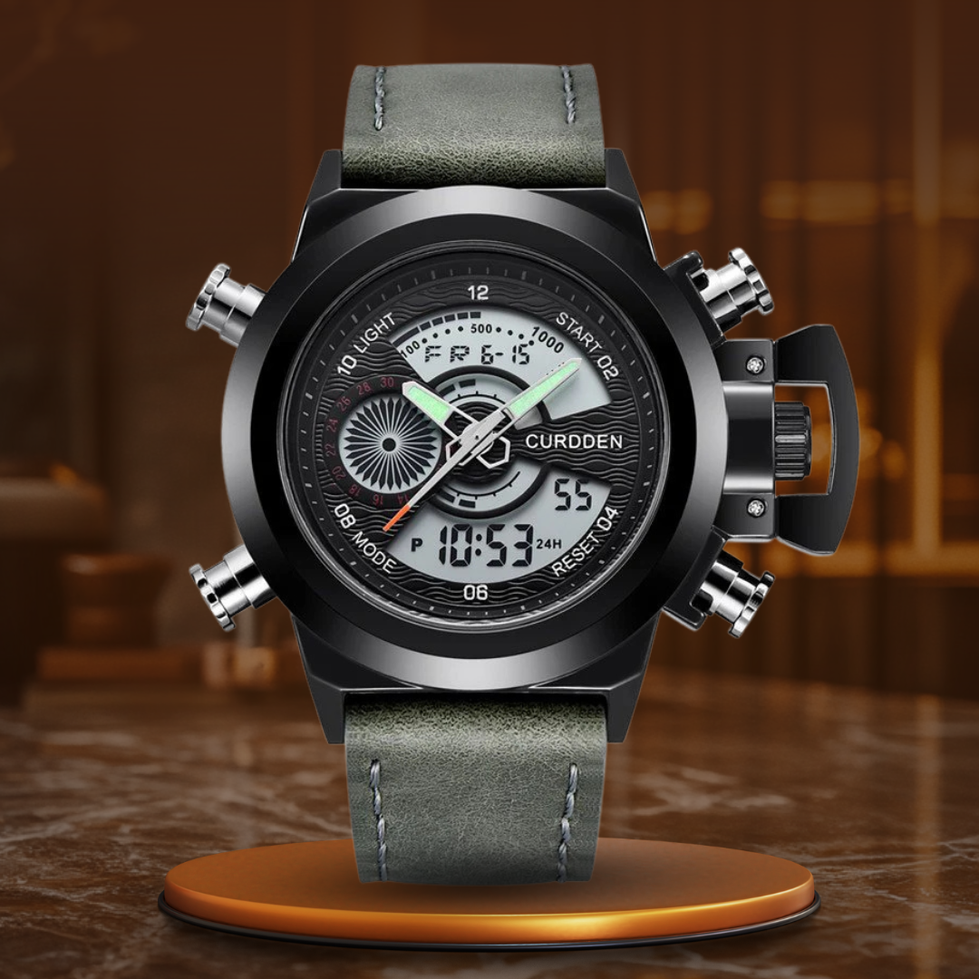 Dual Time Chronograph Watch with Leather Strap – Multifunctional Military-Inspired Sports Watch for Outdoor and Business Use 10