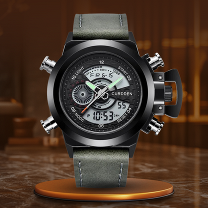 Dual Time Chronograph Watch with Leather Strap – Multifunctional Military-Inspired Sports Watch for Outdoor and Business Use 10