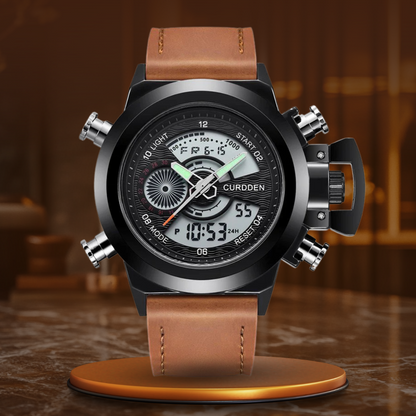 Dual Time Chronograph Watch with Leather Strap – Multifunctional Military-Inspired Sports Watch for Outdoor and Business Use 11