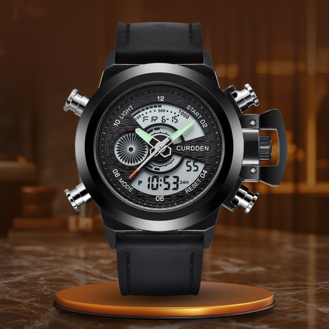 Dual Time Chronograph Watch with Leather Strap – Multifunctional Military-Inspired Sports Watch for Outdoor and Business Use 12