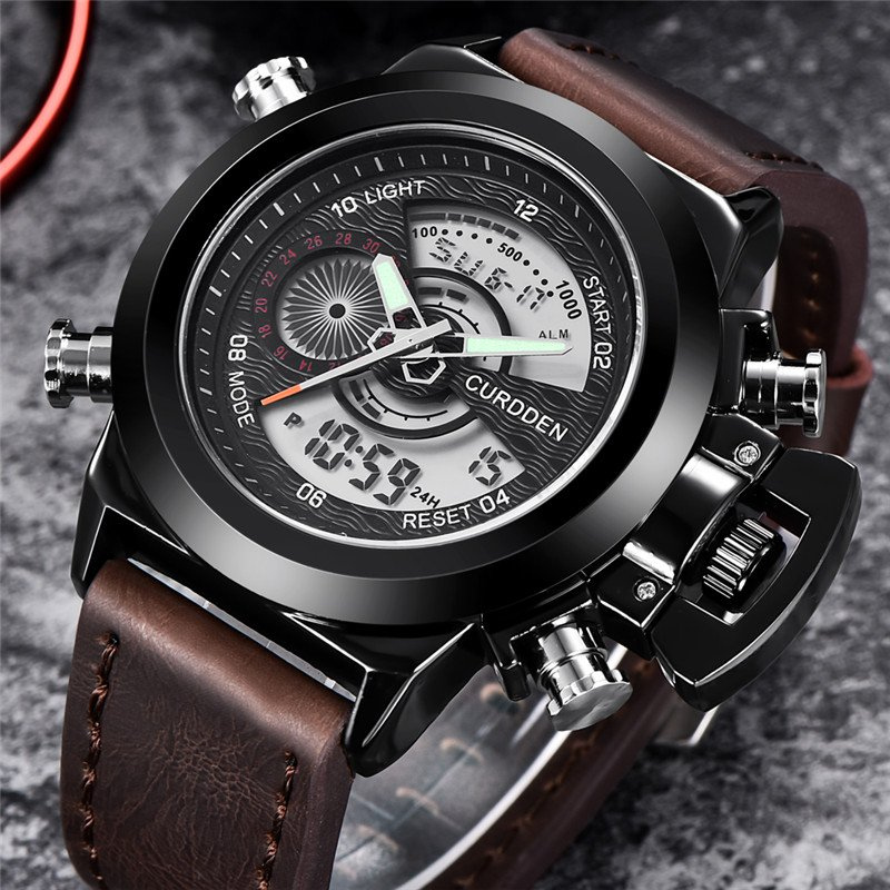 Dual Time Chronograph Watch with Leather Strap – Multifunctional Military-Inspired Sports Watch for Outdoor and Business Use 4