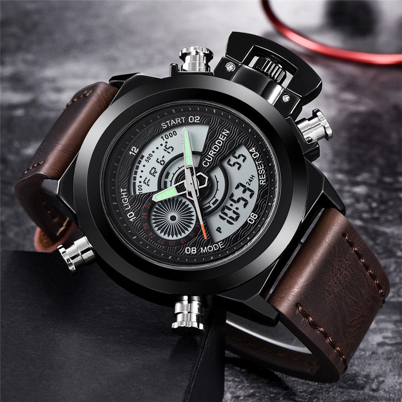 Dual Time Chronograph Watch with Leather Strap – Multifunctional Military-Inspired Sports Watch for Outdoor and Business Use 5