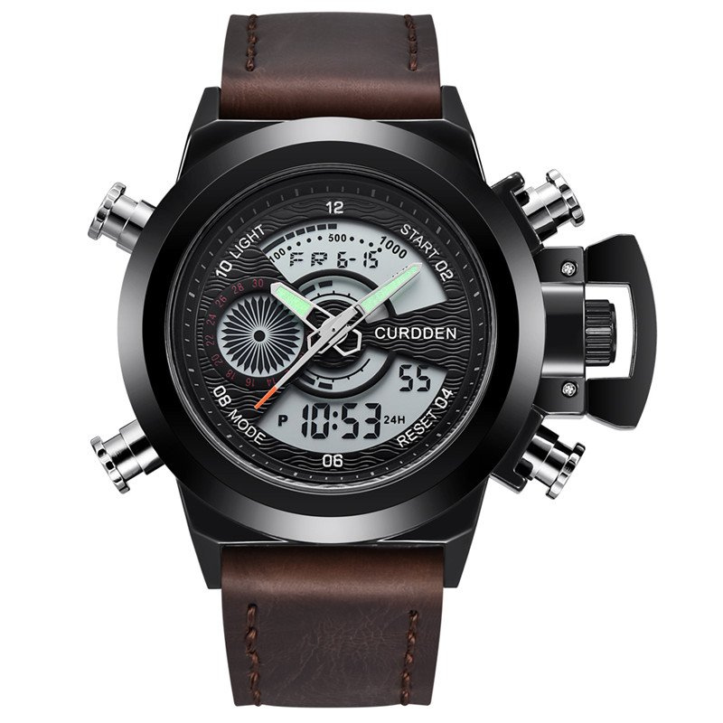Dual Time Chronograph Watch with Leather Strap – Multifunctional Military-Inspired Sports Watch for Outdoor and Business Use 6