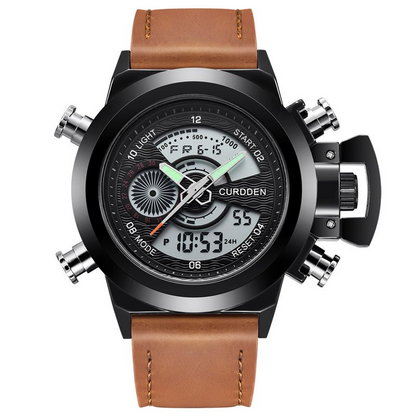 Dual Time Chronograph Watch with Leather Strap – Multifunctional Military-Inspired Sports Watch for Outdoor and Business Use 7