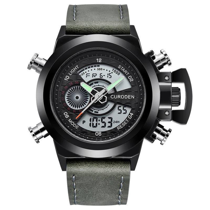 Dual Time Chronograph Watch with Leather Strap – Multifunctional Military-Inspired Sports Watch for Outdoor and Business Use 8