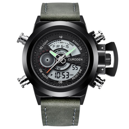 Dual Time Chronograph Watch with Leather Strap – Multifunctional Military-Inspired Sports Watch for Outdoor and Business Use 8