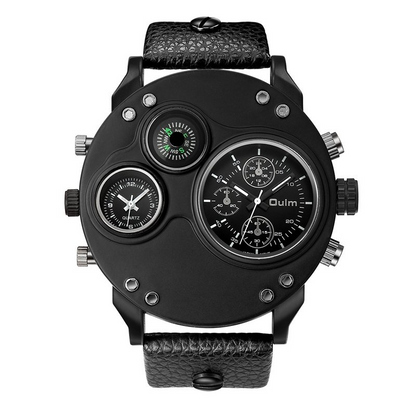 Dual Time Zone Quartz Watch with Black Leather Strap – Stylish and Functional Men's Timepiece 7