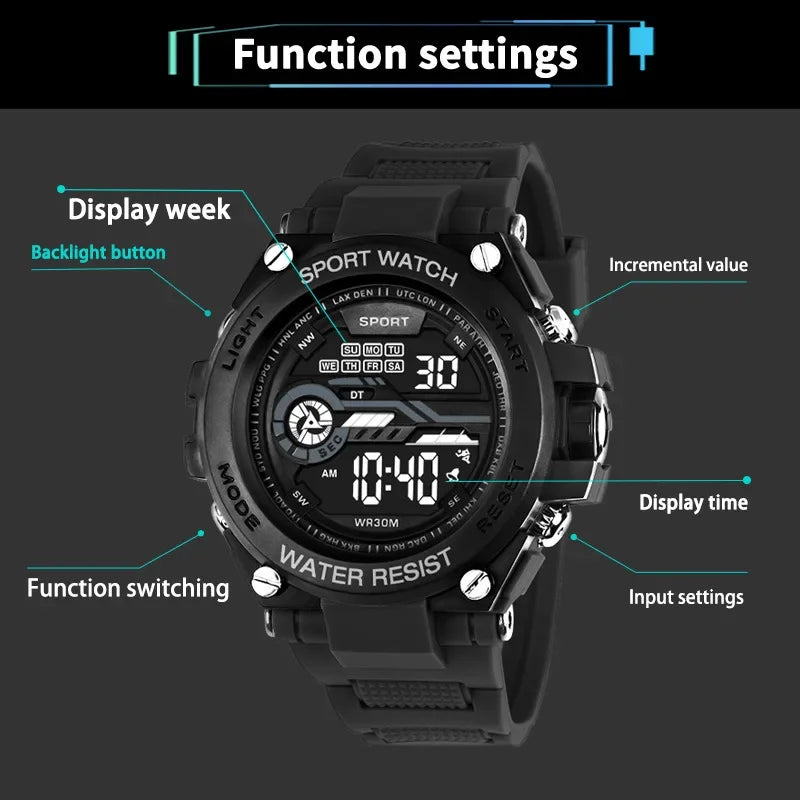 Durable Outdoor Digital Sports Watch with LED Display, Water Resistant, Shock Resistant, Multiple Functions – Ideal for Athletes and Adventurers 4