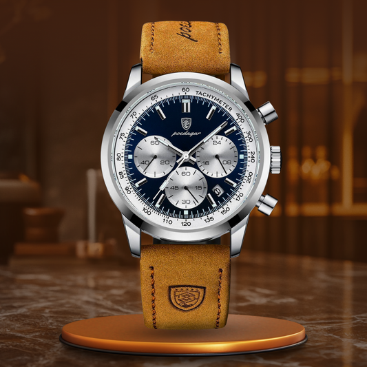 Elegant Men's Luxury Watch with Leather Strap and Luminous Dial – Quartz Movement, Water Resistant, Date Display