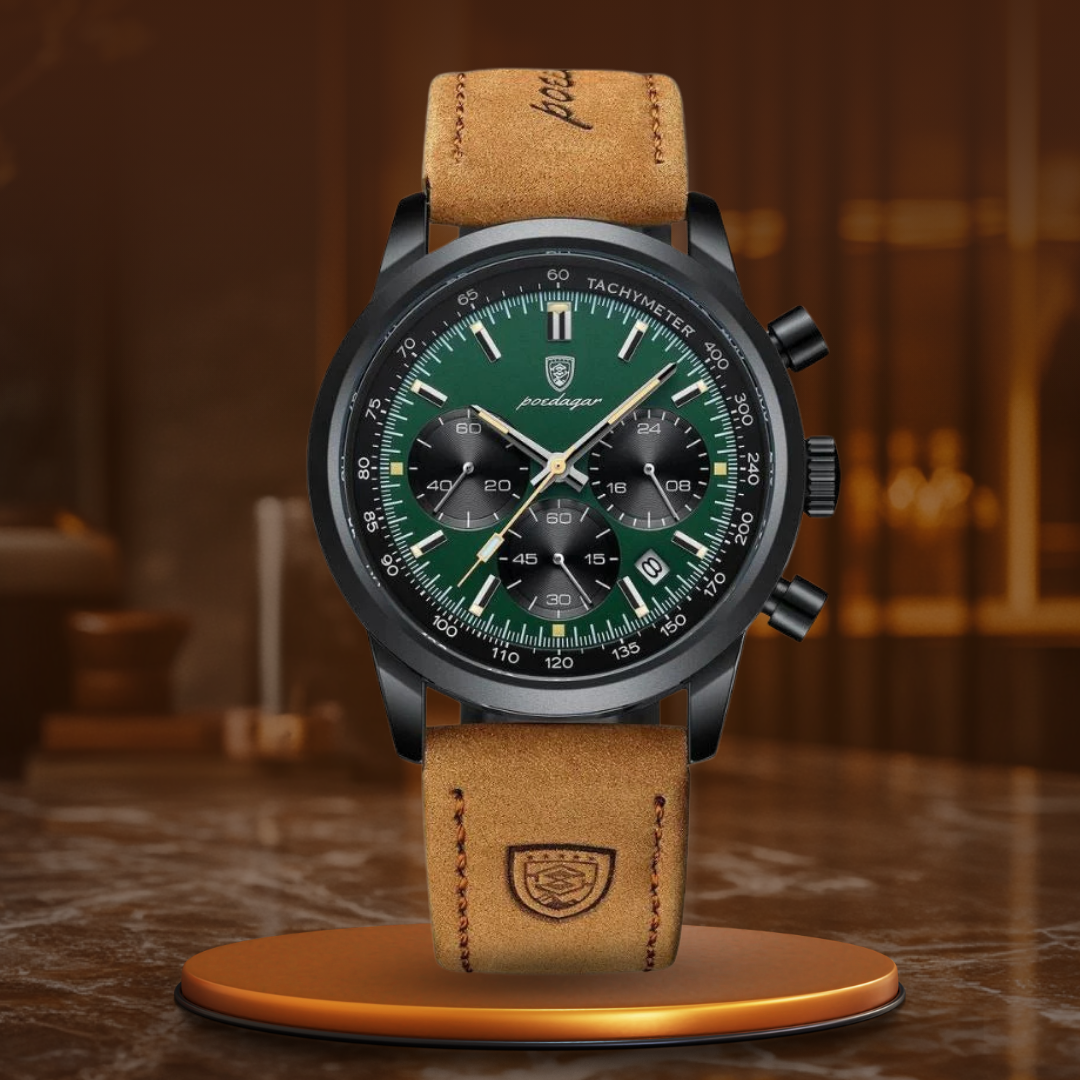 Elegant Men's Luxury Watch with Leather Strap and Luminous Dial – Quartz Movement, Water Resistant, Date Display