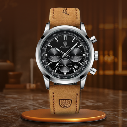 Elegant Men's Luxury Watch with Leather Strap and Luminous Dial – Quartz Movement, Water Resistant, Date Display