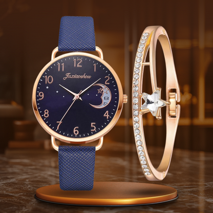 Elegant Moon Dial Watch and Bracelet Set - Timeless Style & Precision 10