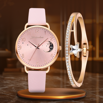 Elegant Moon Dial Watch and Bracelet Set - Timeless Style & Precision 12