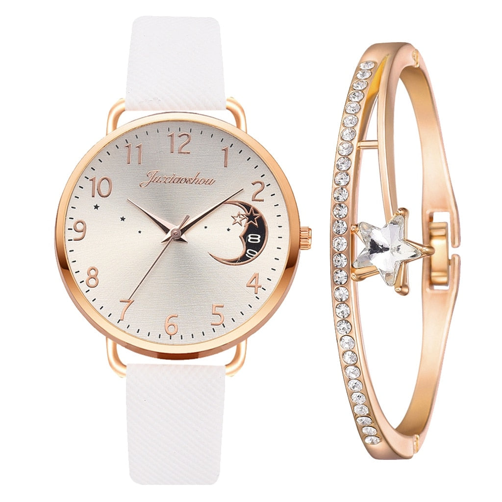 Elegant Moon Dial Watch and Bracelet Set - Timeless Style & Precision 2