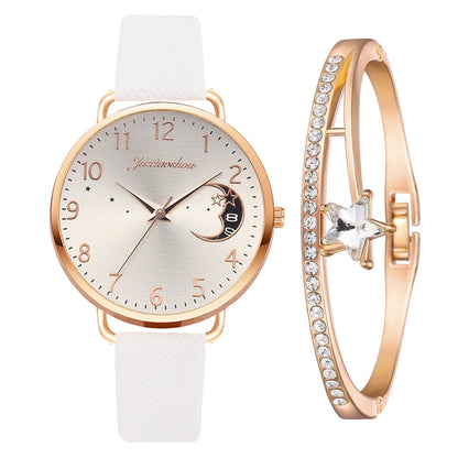 Elegant Moon Dial Watch and Bracelet Set - Timeless Style & Precision 2