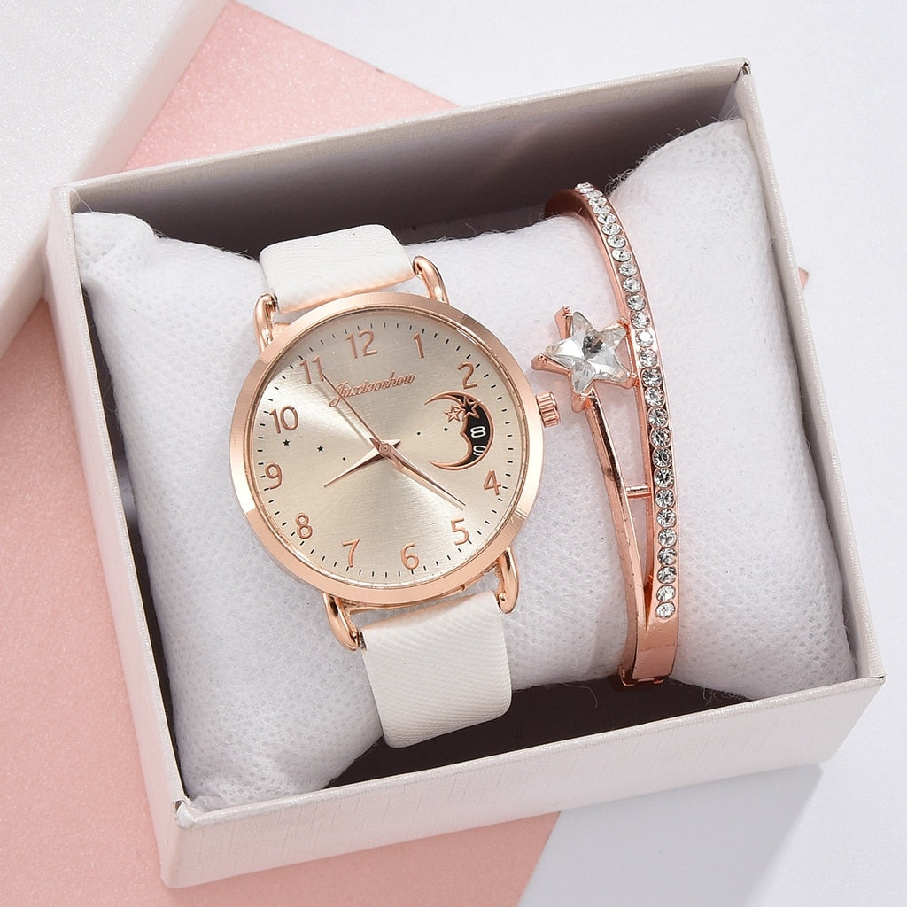 Elegant Moon Dial Watch and Bracelet Set - Timeless Style & Precision 4