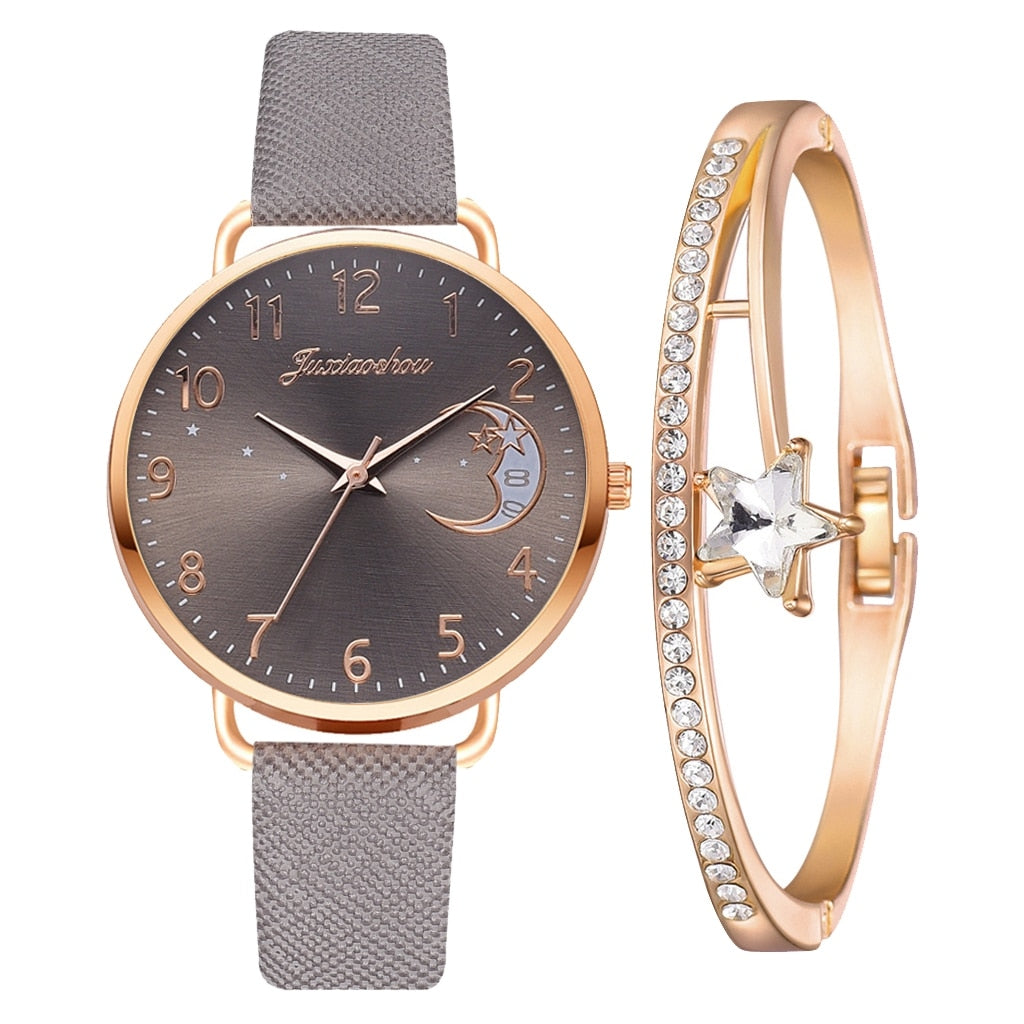 Elegant Moon Dial Watch and Bracelet Set - Timeless Style & Precision 8