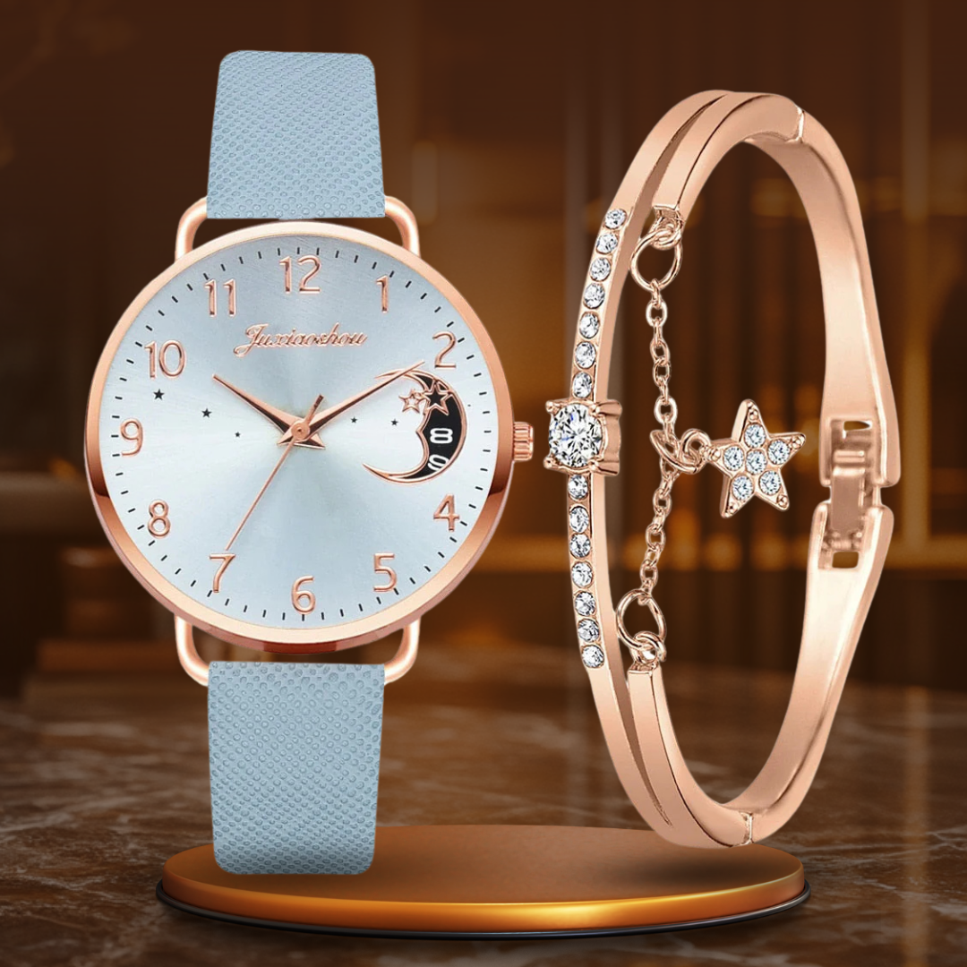 Elegant Moon Dial Watch and Bracelet Set - Timeless Style & Precision 9