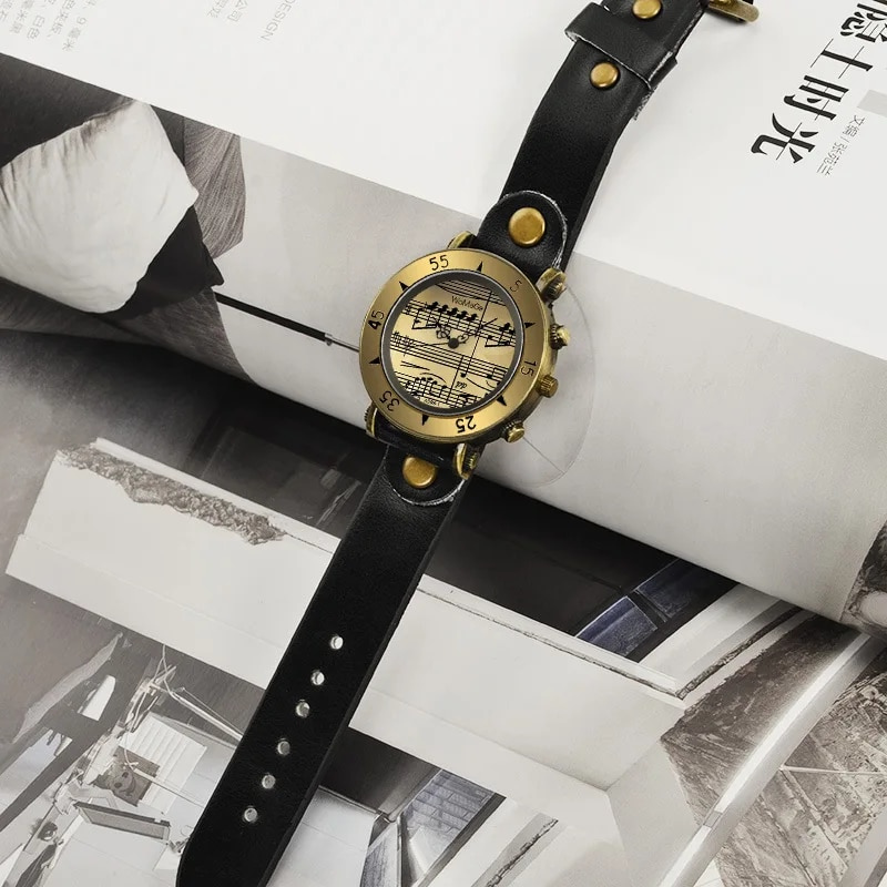 Elegant Music-Inspired Fashion Watch with Leather Strap – Slim Dial for Women 4
