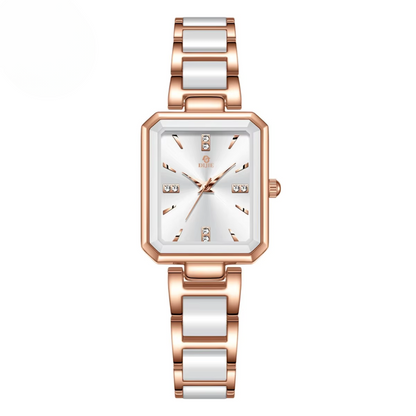 Elegant Square Quartz Women's Watch with Diamond Accents and Stainless Steel Band - Water Resistant, Luminous Dial 0