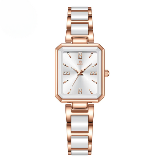 Elegant Square Quartz Women's Watch with Diamond Accents and Stainless Steel Band - Water Resistant, Luminous Dial 0