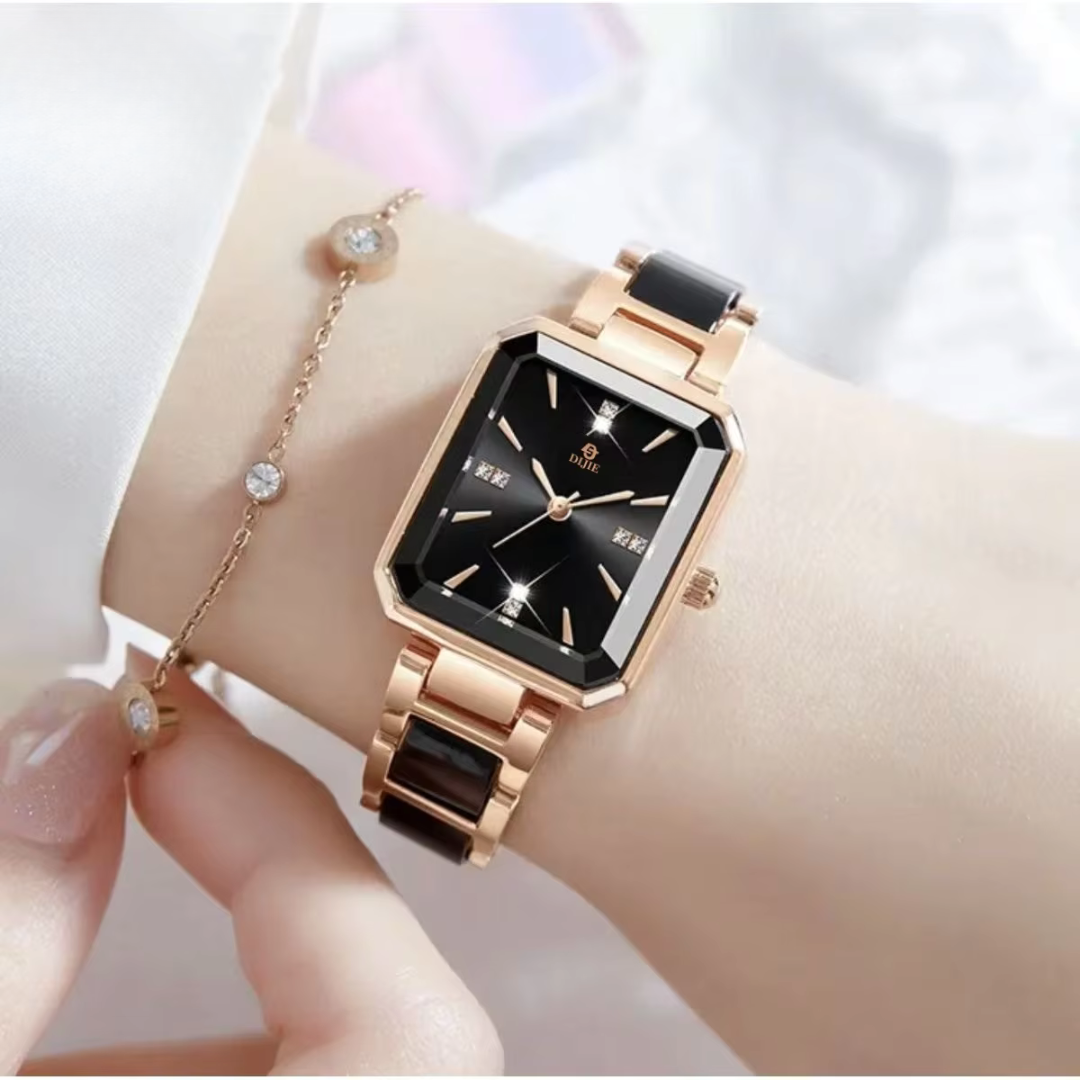 Elegant Square Quartz Women's Watch with Diamond Accents and Stainless Steel Band - Water Resistant, Luminous Dial 4