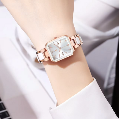 Elegant Square Quartz Women's Watch with Diamond Accents and Stainless Steel Band - Water Resistant, Luminous Dial 6