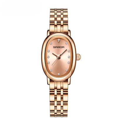 Elegant Vintage Oval Quartz Women's Watch with Slim Leather Strap and Hardlex Crystal 0