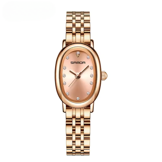 Elegant Vintage Oval Quartz Women's Watch with Slim Leather Strap and Hardlex Crystal 0