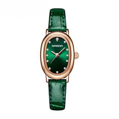 Elegant Vintage Oval Quartz Women's Watch with Slim Leather Strap and Hardlex Crystal 10