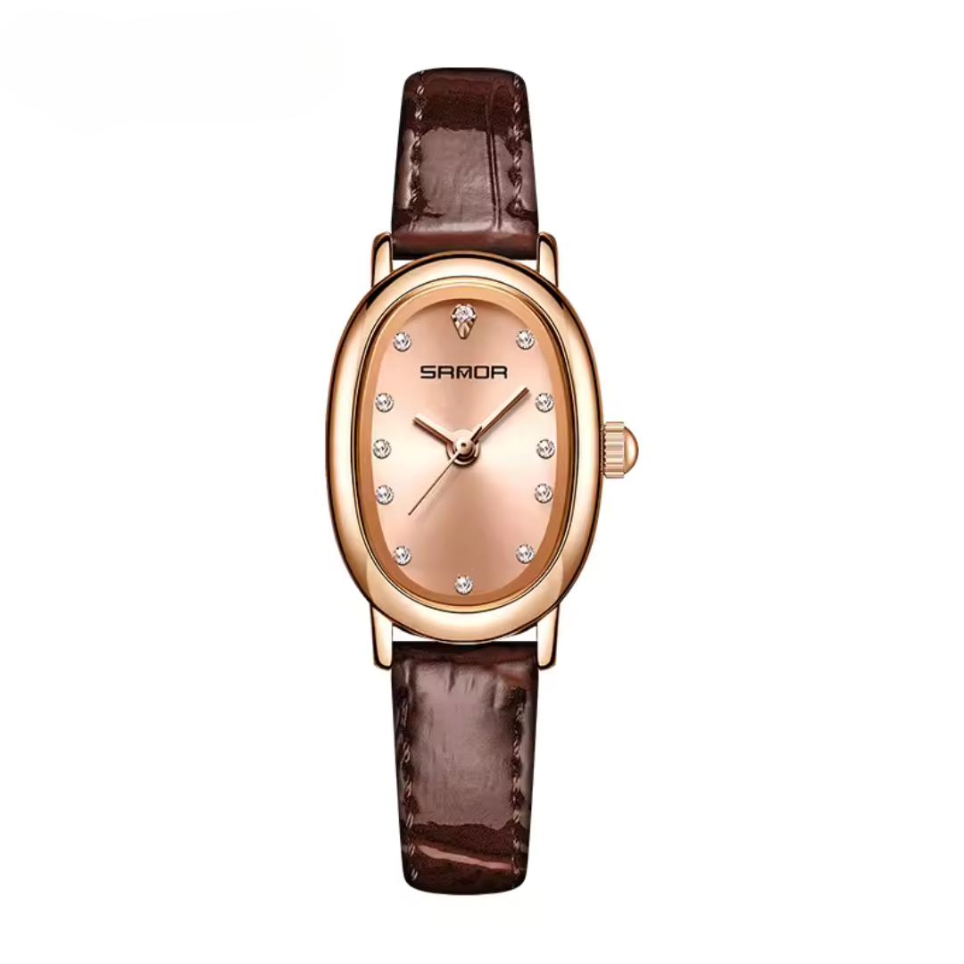 Elegant Vintage Oval Quartz Women's Watch with Slim Leather Strap and Hardlex Crystal 11