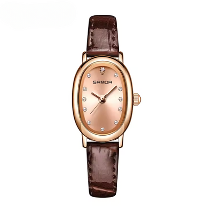 Elegant Vintage Oval Quartz Women's Watch with Slim Leather Strap and Hardlex Crystal 11