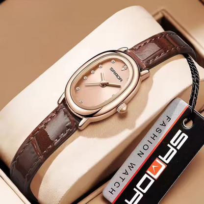 Elegant Vintage Oval Quartz Women's Watch with Slim Leather Strap and Hardlex Crystal 3