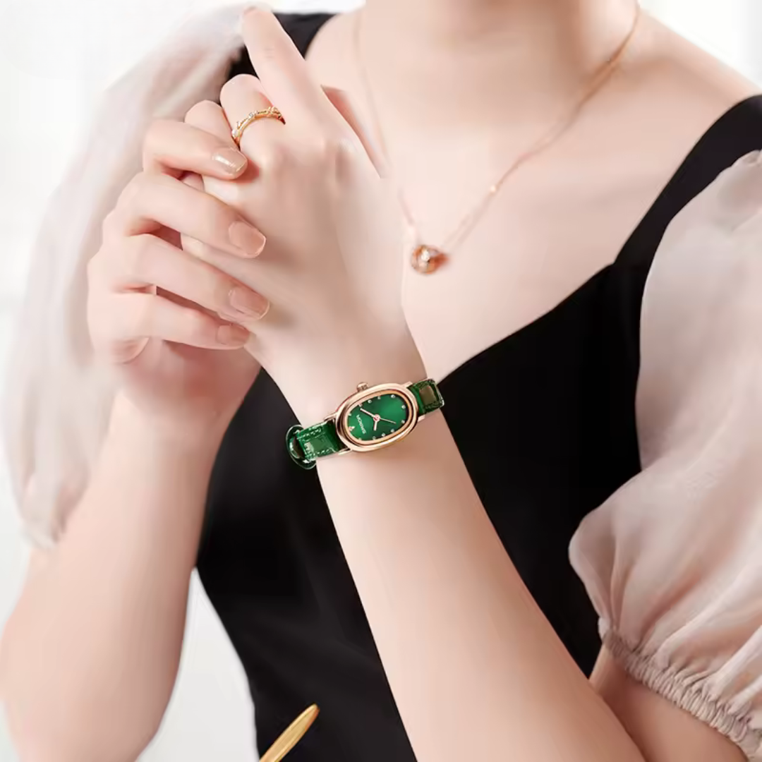 Elegant Vintage Oval Quartz Women's Watch with Slim Leather Strap and Hardlex Crystal 4