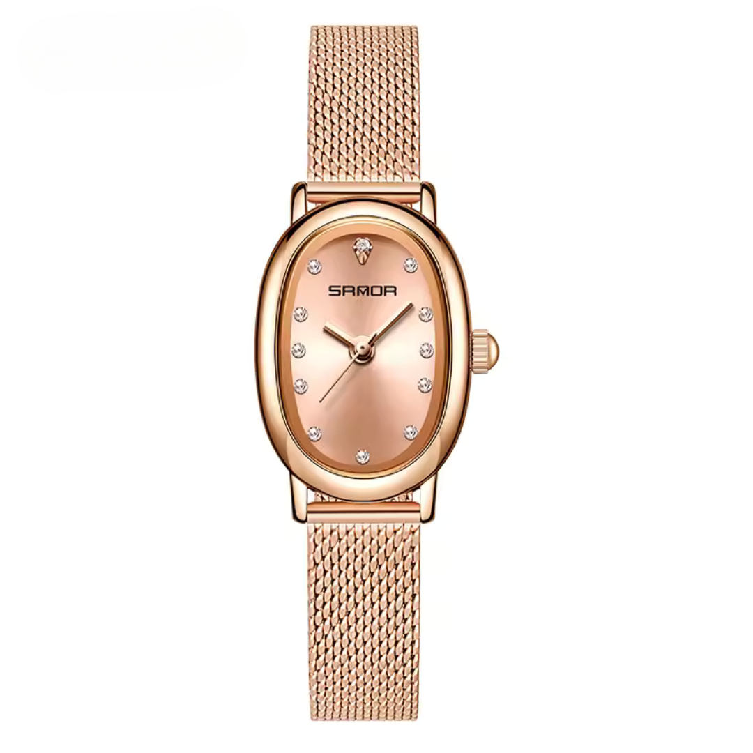 Elegant Vintage Oval Quartz Women's Watch with Slim Leather Strap and Hardlex Crystal 6