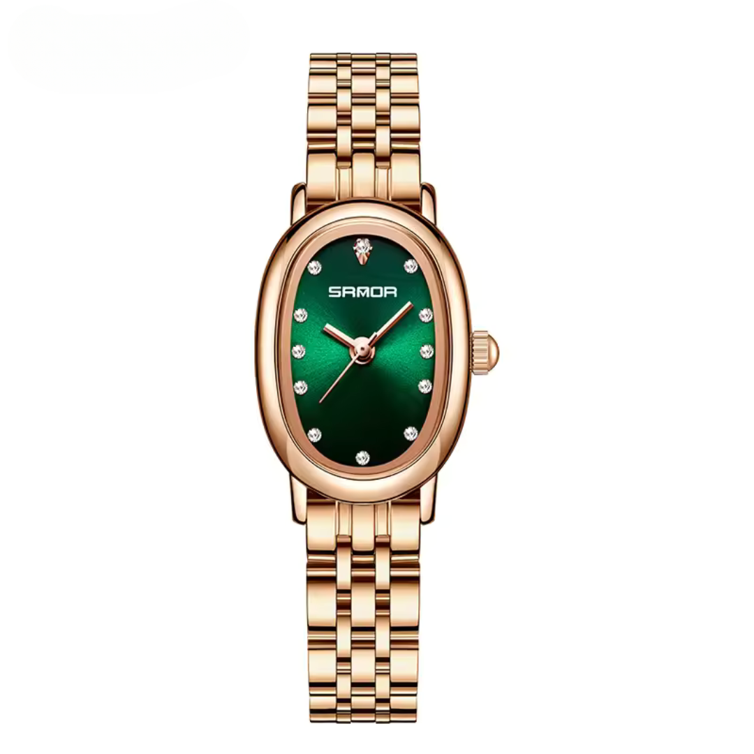 Elegant Vintage Oval Quartz Women's Watch with Slim Leather Strap and Hardlex Crystal 7
