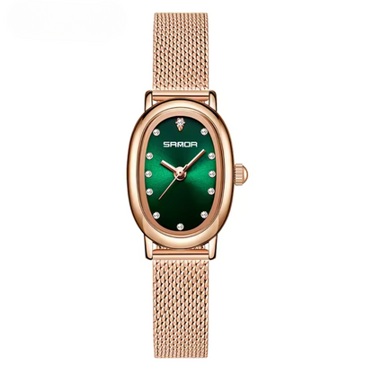 Elegant Vintage Oval Quartz Women's Watch with Slim Leather Strap and Hardlex Crystal 8