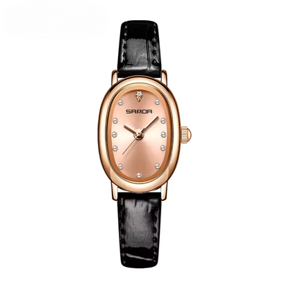 Elegant Vintage Oval Quartz Women's Watch with Slim Leather Strap and Hardlex Crystal 9