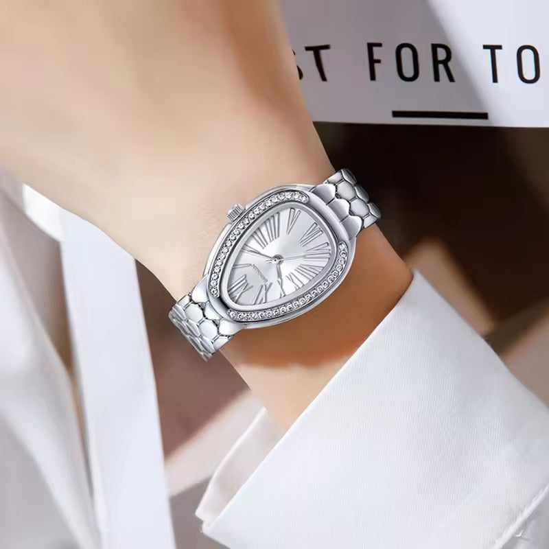 Elegant Women's Quartz Watch with Heart-Shaped Dial and Coiled Stainless Steel Band 1